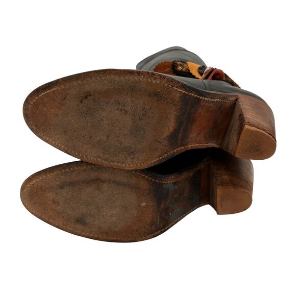 Frye Black Tall Leather Western Boots with Feather Detail Size 6 B - Picture 6 of 10